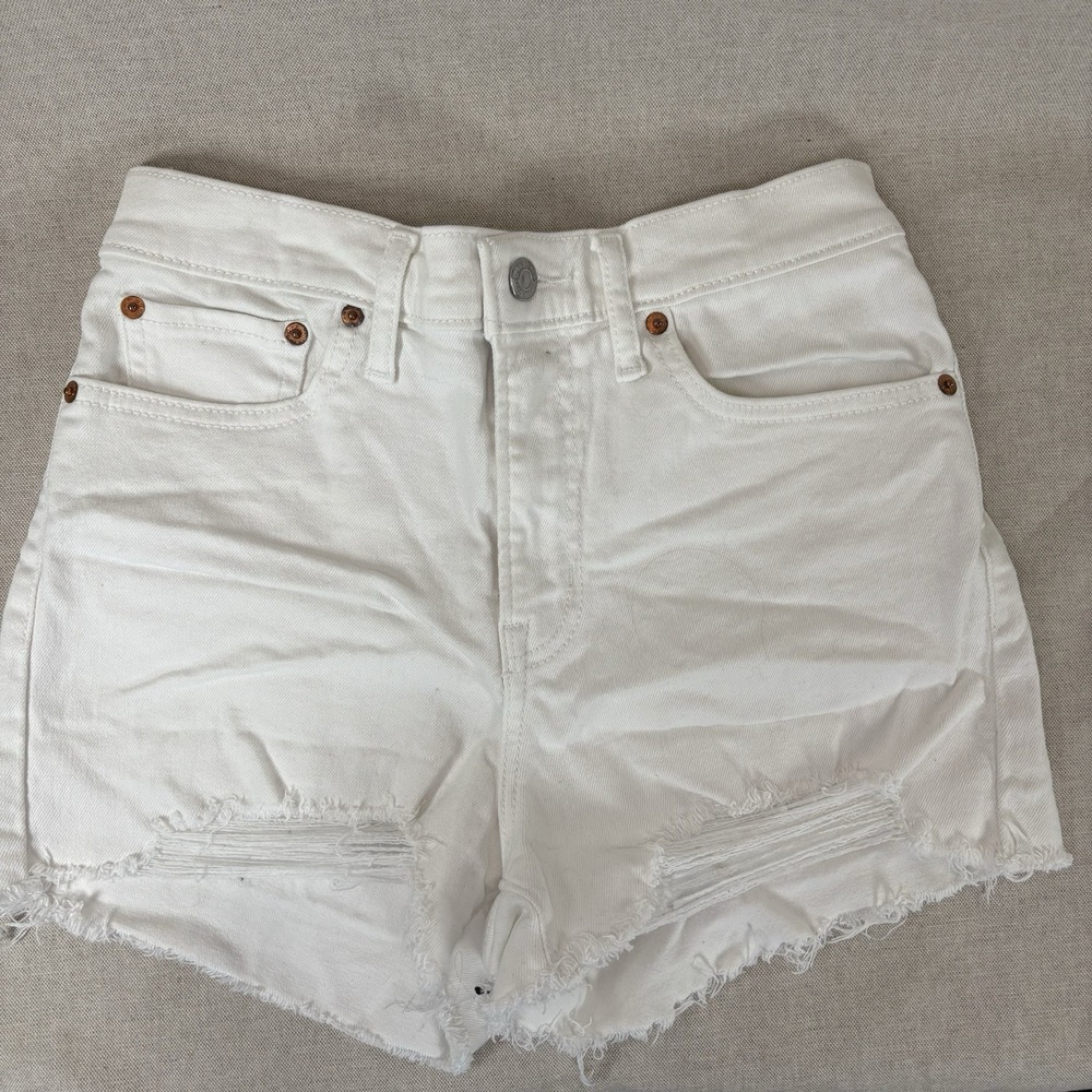 Levi's Womens High Rise Shorts 29 White Denim Distressed Logo Solid Stretch Boho